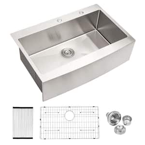 16-Gauge Stainless Steel 33 in. x 22 in. Single Bowl Farmhouse Apron Drop-In Workstation Kitchen Sink with Accessories