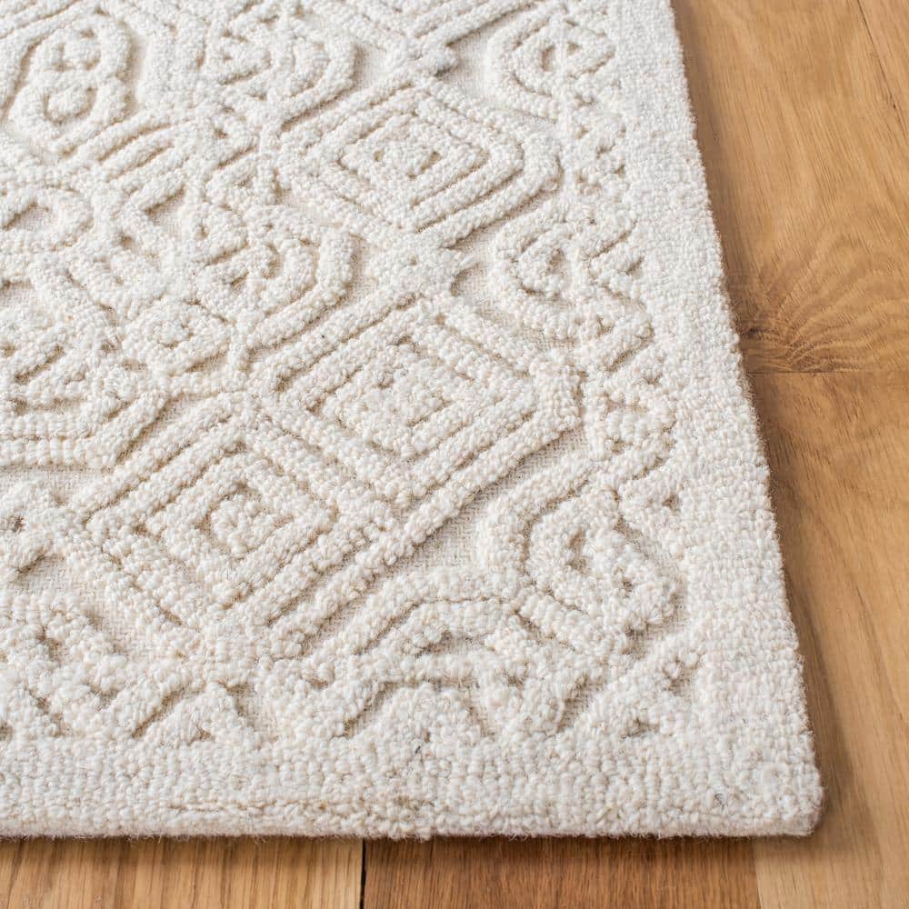 Ivory Geometric Hand-Tufted Wool Runner Rug, 2'3" x 8'