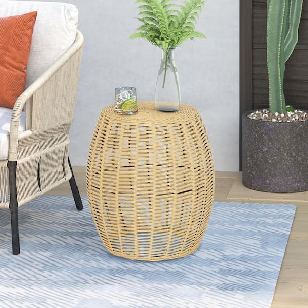 Maypex 16 in. WICKER OUTDOOR SIDE TABLE - YELLOW