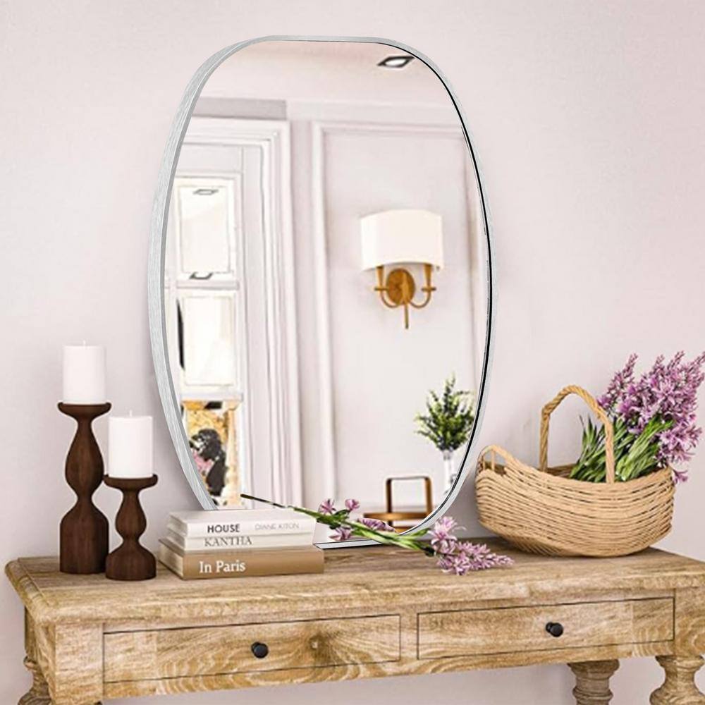 Crane Lake 20" x 30" Silver Oval Metal Framed Bathroom Mirror