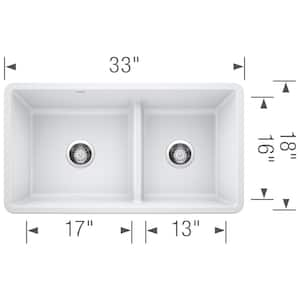 PRECIS Undermount Granite Composite 33 in. 60/40 Double Bowl Kitchen Sink with Low Divide in White