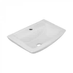 Vega Small Wall Mount Bathroom Vessel Sink 18" Wide White Ceramic Rectangle Wall Hung Sink with Single Faucet Hole