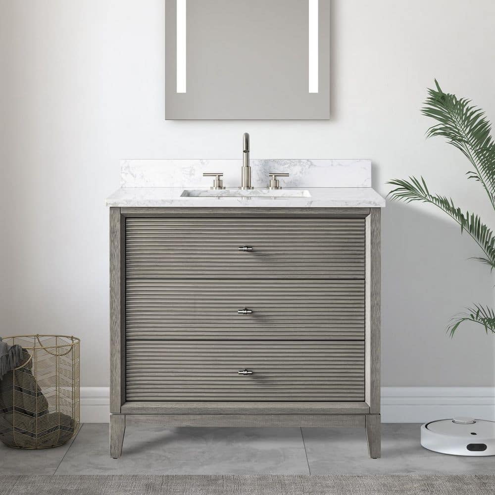 36 in. W Single Sink Freestanding Driftwood Gray Bath Vanity Cabinet with Arabescato White Engineered Marble Top price history on PriceWatchPro