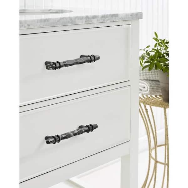 Carrione 5-1/16 in. (128mm) Modern Marble Black/Black Bronze Bar Cabinet Pull
