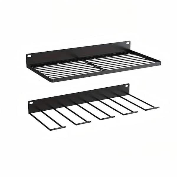 2-Pack 16 in. W x 7.8 in. D Black Heavy Duty Metal Garage Wall Shelf with 60 LBS Max Load