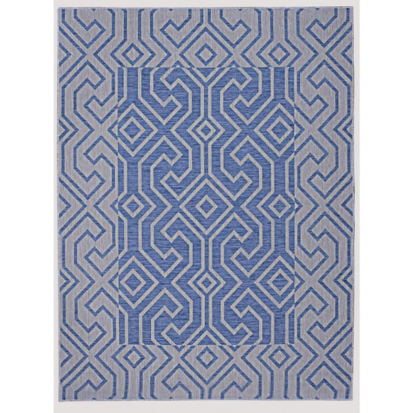 6.5 ft. x 9.5 ft. Blue Geometric Polypropylene Indoor/Outdoor Area Rug