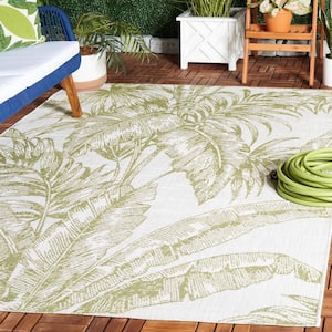 Courtyard Ivory/Green 8 ft. x 10 ft. Distressed Tropical Indoor/Outdoor Area Rug