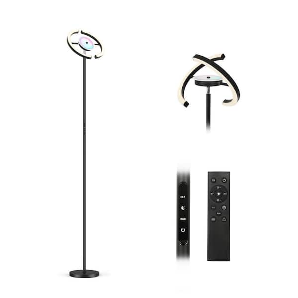 TOZING 73 in. Black RGB Matte Modern Standard Floor Lamp with Lightpole Touch with 330°Rotation with Remote for Living Room
