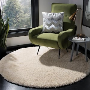 California Shag Ivory 4 ft. x 4 ft. Round Solid Area Rug