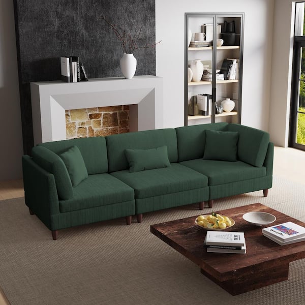 120.5 in. Straight Arm 3-Piece Corduroy Upholstered 3-Seater Sectional Sofa in Hunter Green