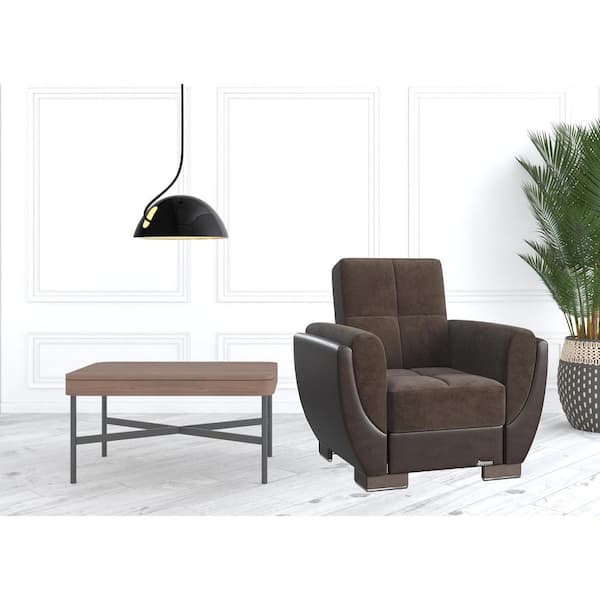 HomeRoots Amelia 38 in. Brown Microfiber Arm Chair with Tufted Cushions