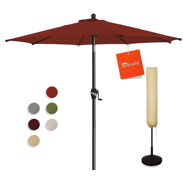 PASAMIC 9 ft. Aluminum Market Umbrella Outdoor Patio Umbrella with Tilt Crank and Cover in Burgundy Sunbrella