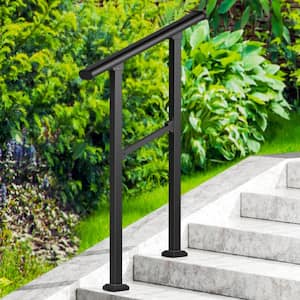 36 in. H x 26.5 in. W Black Wrought Iron Stair Railing Kit Handrails for Outdoor Steps Fit 1 or 2 Steps