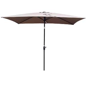 6 ft. x 9 ft. Rectangular Patio Umbrella Outdoor Waterproof Umbrella with Crank and Push Button Tilt in Mushroom