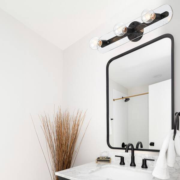 Designers Fountain - Demi 24 in. 3-Light Matte Black Glam Vanity Light with Artisan Cast Glass Shade