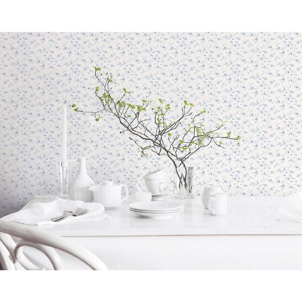 Miniatures 2-Blue Miniature Rose Trellis Design Matte Finish Non-Pasted Vinyl on Non-Woven Wallpaper Roll