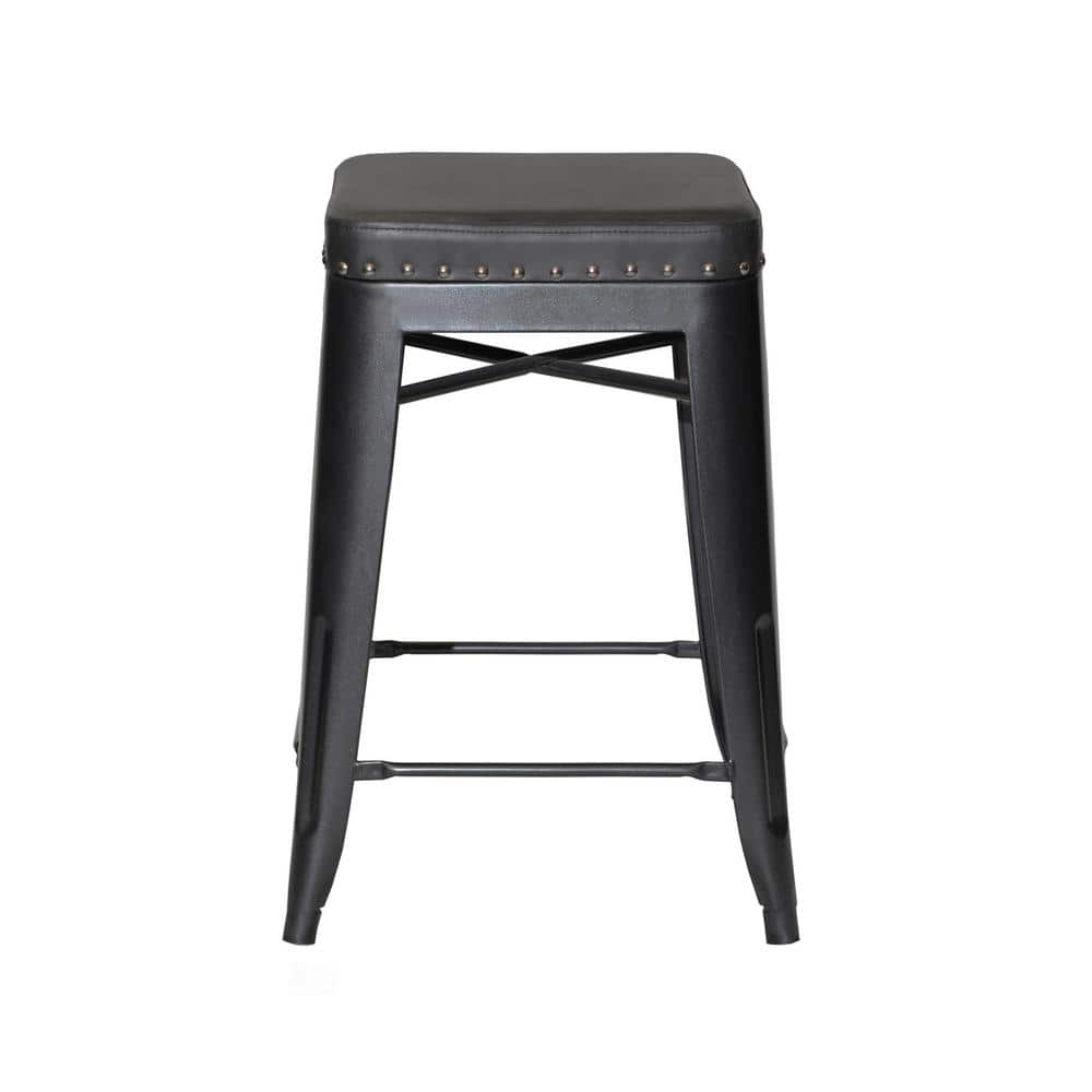 Hank 25" Gray Backless Metal Counter Stools with Faux Leather Seats