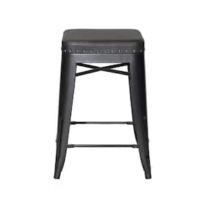 Hank 24 in. Dark Gray Backless Steel Cushioned Counter Stool with Gray Faux Leather Seat (Set of 2)