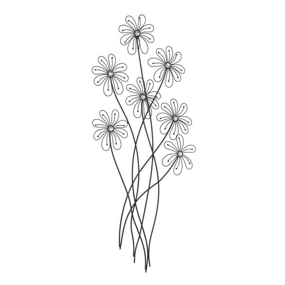 Black Metal 3D Wire Floral Wall Sculpture with Crystal Embellishments