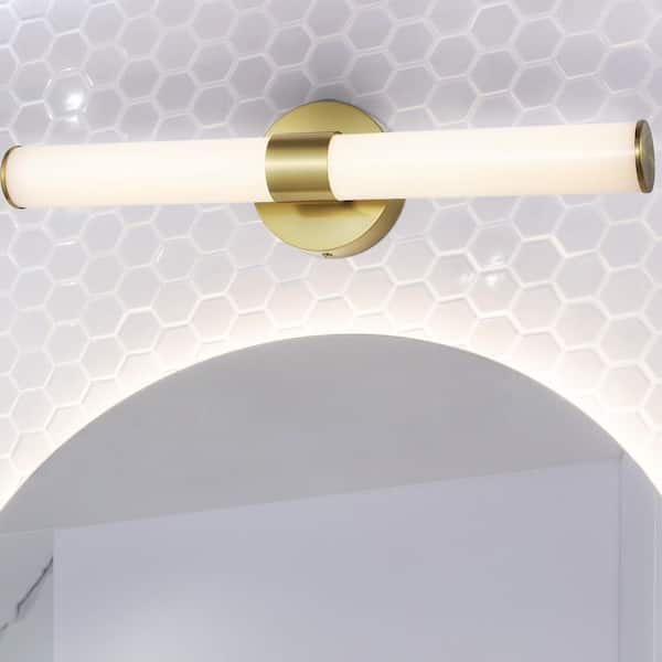 JONATHAN Y Brooks 20.13 in. 1-Light Brass Gold/White Industrial Mid-Century Iron Integrated LED Vanity Light