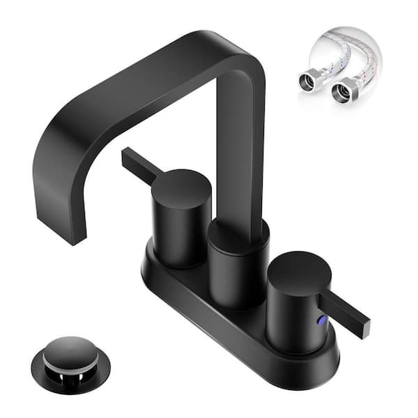 Topshower 4-Inch Centerset Bathroom Faucet – 2 Handle, 3 Hole – Matte Black – Waterfall Spout - View #5