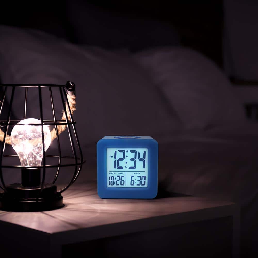 Blue Soft Cube LCD Alarm Clock with Smart Light