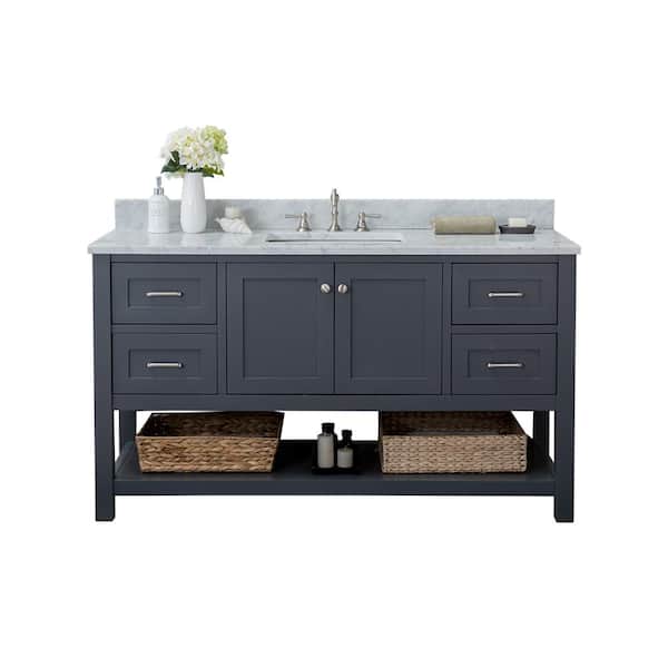 Unbranded Shoreline 60 in. W x 34.2 in. H x 22 in. D Bath Vanity in Gray with Marble Vanity Top in White with White Basin