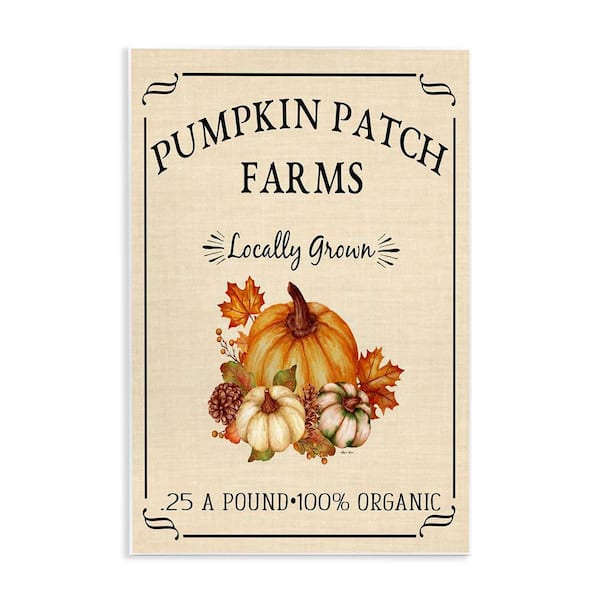 Stupell Industries Pumpkin Patch Farms Vintage Seasonal Autumn Sign by Sheri Hart Unframed Graphic Nature Art Print 10 in. x 15 in.