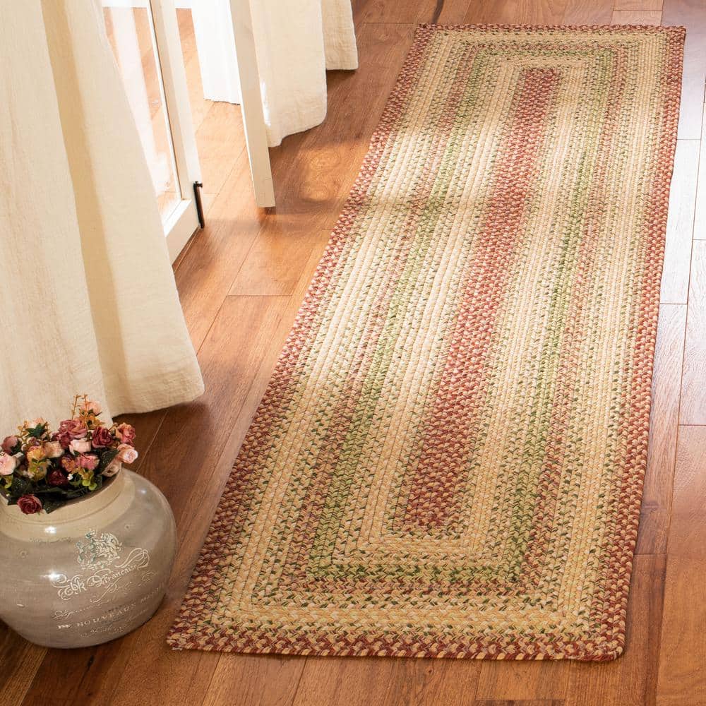 Handmade Braided Rust and Multi Synthetic Runner Rug, 2'3" x 10'