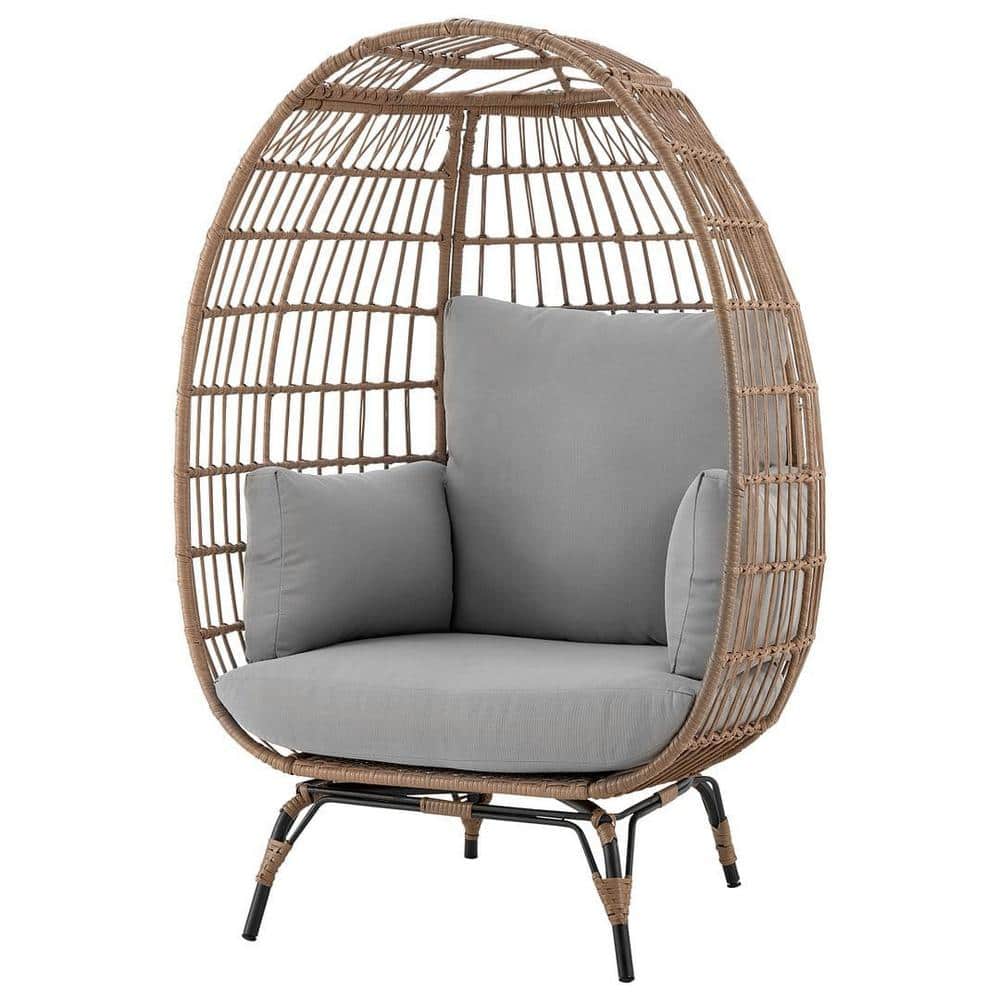 Cisvio Freestanding Steel and Rattan Outdoor Egg Chair with Cushions in ...