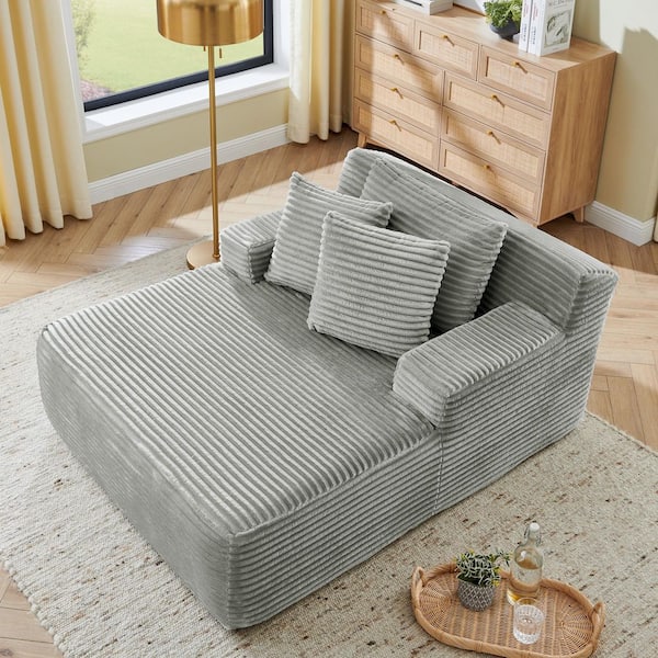 50 in. Square Arm Velvet Fabric Rectangle Single Lazy Sofa in Gray
