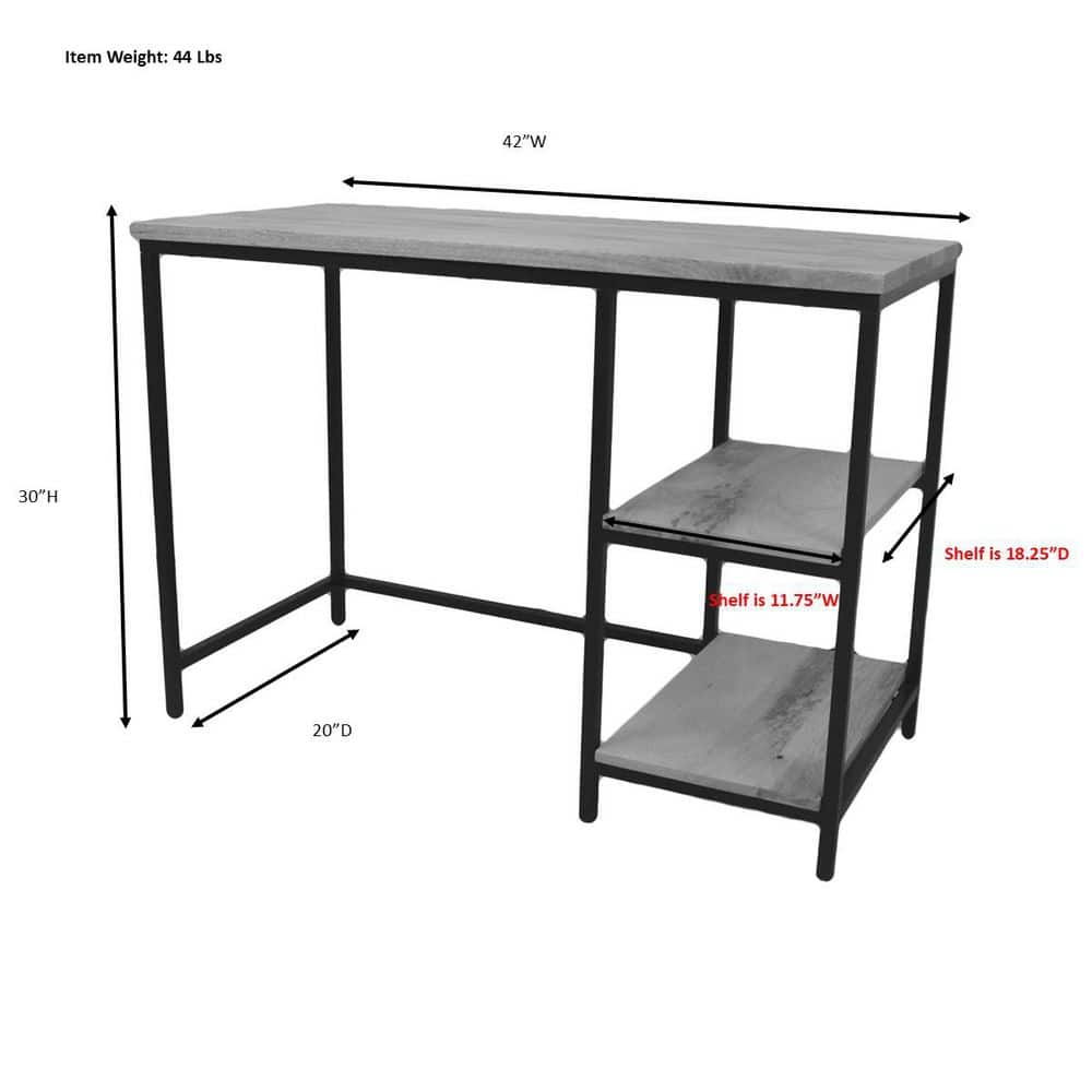 Chestnut Brown Mango Wood and Black Metal Desk with Shelves