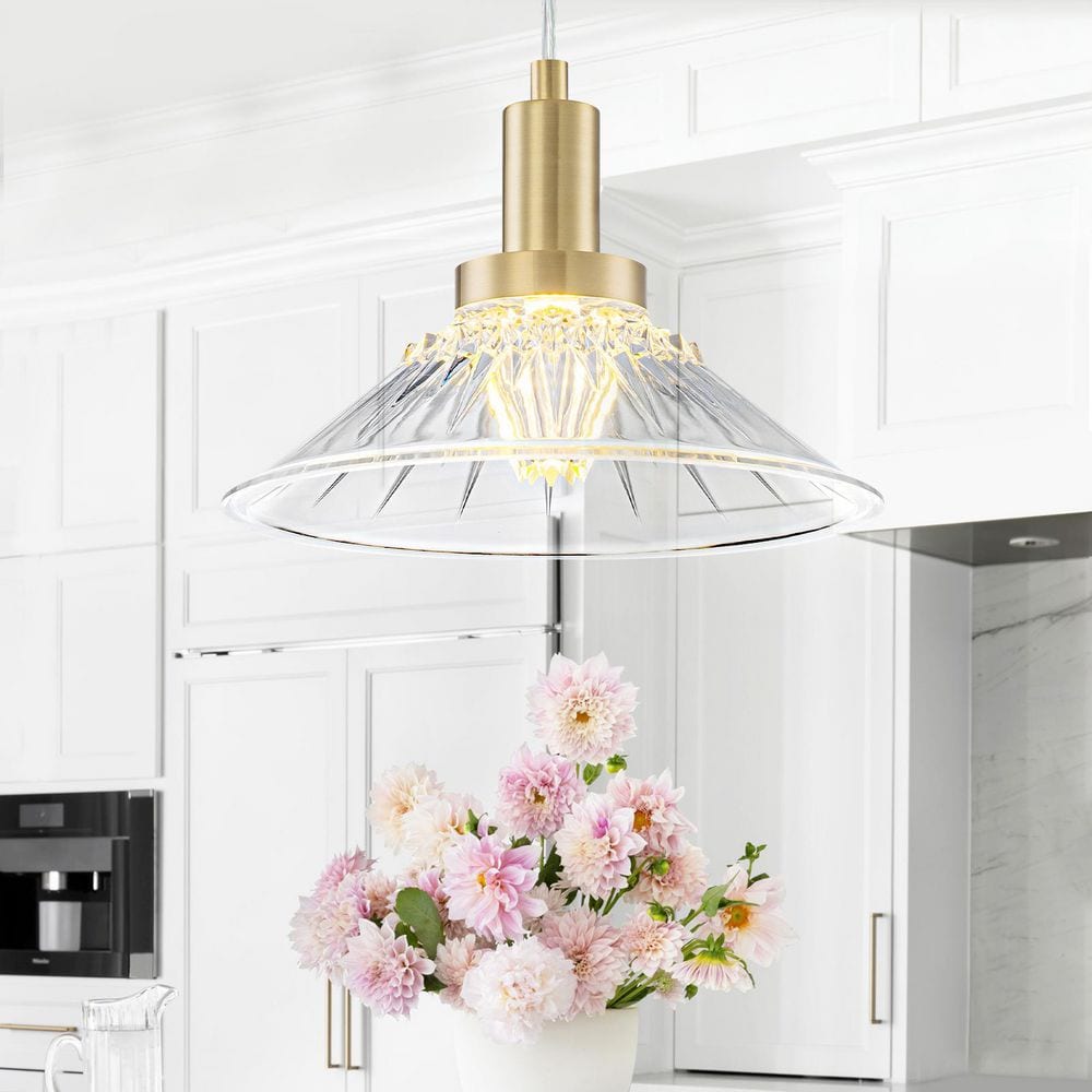 7.87 in. 1-Light Modern Gold Pendant Light with Clear Acrylic Shade for Bedroom, Kitchen Island price history on PriceWatchPro