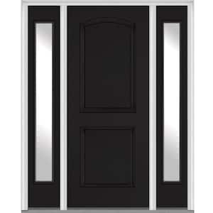 64.5 in. x 81.75 in. Left Hand Inswing 2-Panel Arch Painted Fiberglass Smooth Prehung Front Door with Sidelites