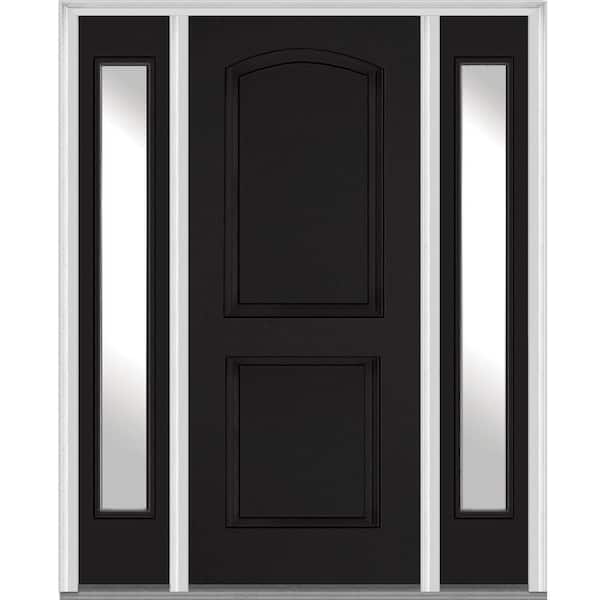 Photo 1 of 64.5 in. x 81.75 in. Left Hand Inswing 2-Panel Arch Painted Fiberglass Smooth Prehung Front Door with Sidelites