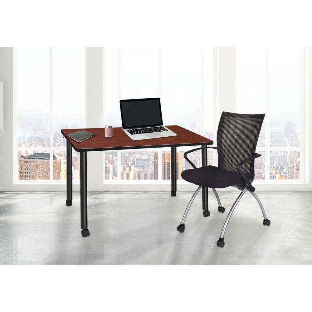 Kee 48 in x 24 in. Cherry Red Top Mobile Desk, Black Legs