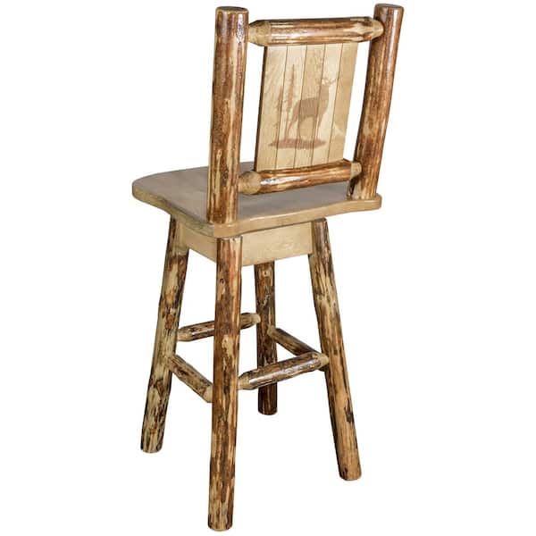 MONTANA WOODWORKS Glacier 30 in. Laser Engraved Elk Motif Swivel Bar Stool