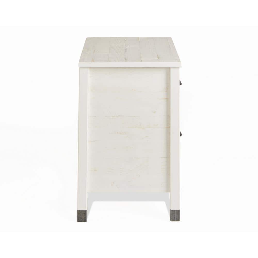 Baja Rustic Shabby White Solid Wood 2-Drawer Nightstand