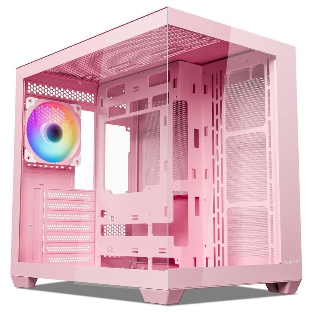 ATX PC Case with 270° Full View Tempered Glass, ARGB and PWM FDB Fan, 360mm Radiator Support, Type-C Ready, Pink price history on PriceWatchPro