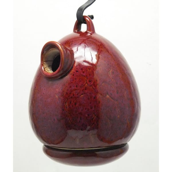9 in. Red Ceramic Egg Shape Bird House
