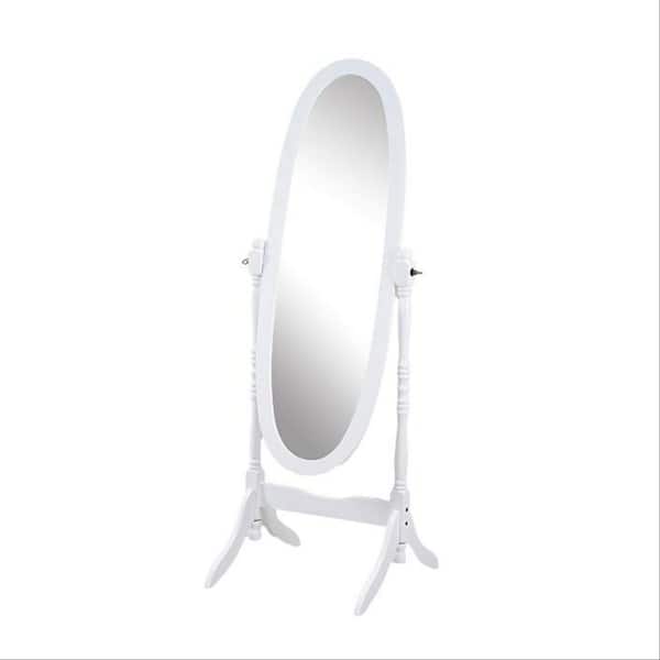 Unbranded Traditional White 22.5 in. W x 59.25 in. H Oval Wood Full Length Mirror with Supporting Feet