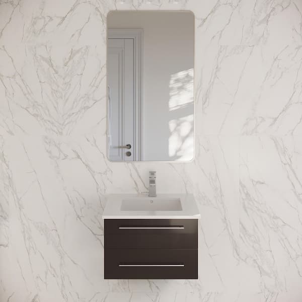 Lucera 24 in. Single Sink Wall Mount Floating Espresso Bath Vanity with White Quartz Top and Undermount Ceramic Sink