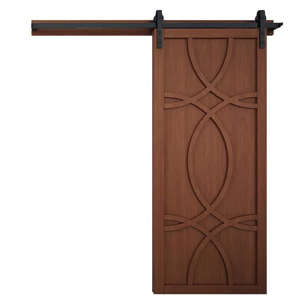 VeryCustom 30 in. x 84 in. The Hollywood Coffee Wood Sliding Barn Door with Hardware Kit in Stainless Steel