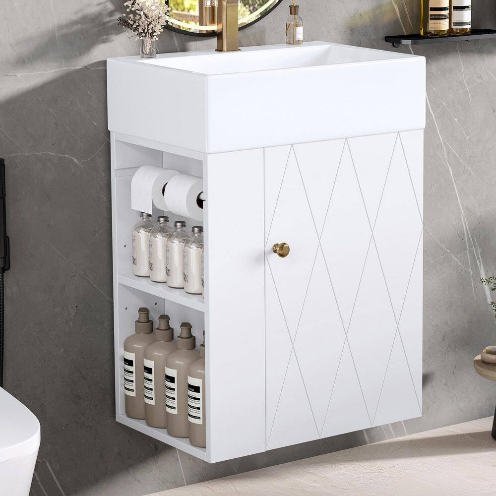 20 in. W x 13.6 in. D x 27.25 in. H Single Sink Wall Mounted Bath Vanity in White with White Ceramic Top price history on PriceWatchPro