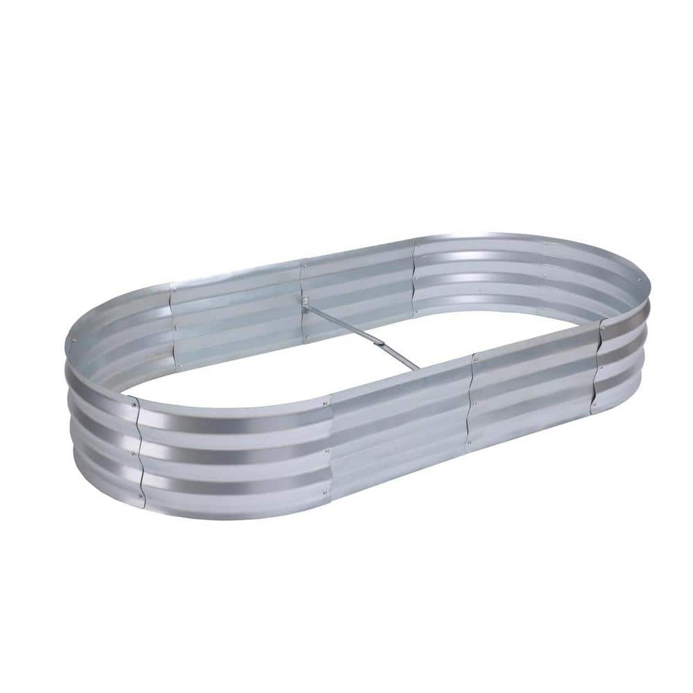 Oval Silver Galvanized Steel Raised Garden Bed Planter, 6ft x 3ft