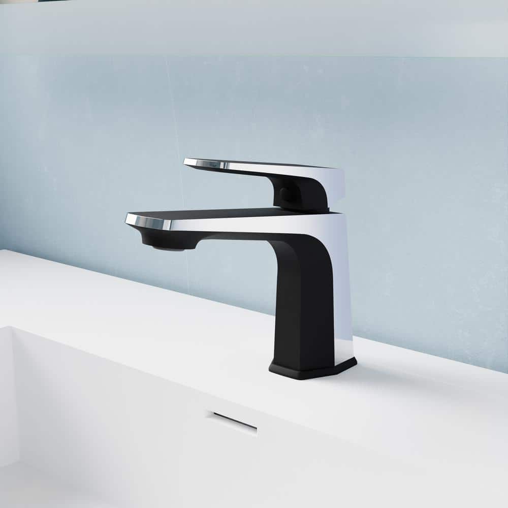 Matte Black and Chrome Single Handle Bathroom Faucet with Pop-Up Drain