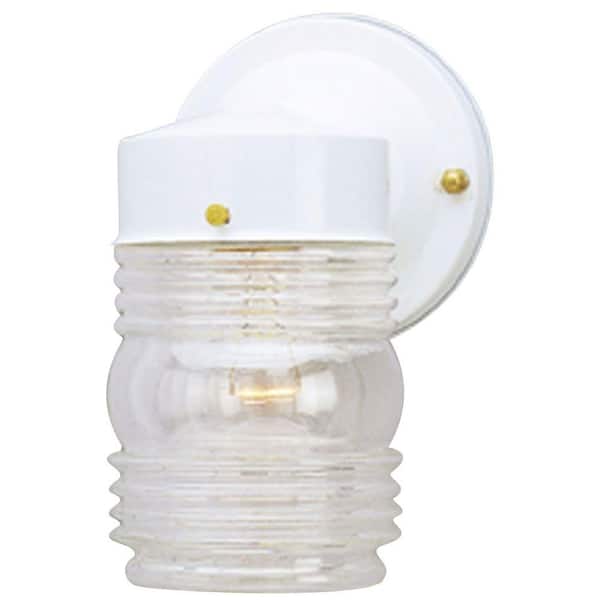 Westinghouse 1-Light White Steel Exterior Jelly Jar Wall Lantern Sconce with Clear Glass