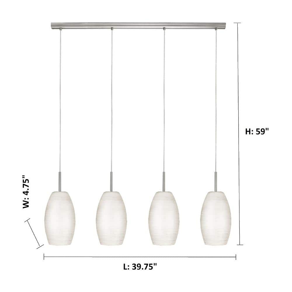 Elegant Batista Matte Nickel 4-Light Island Pendant with Hand-Made Glass