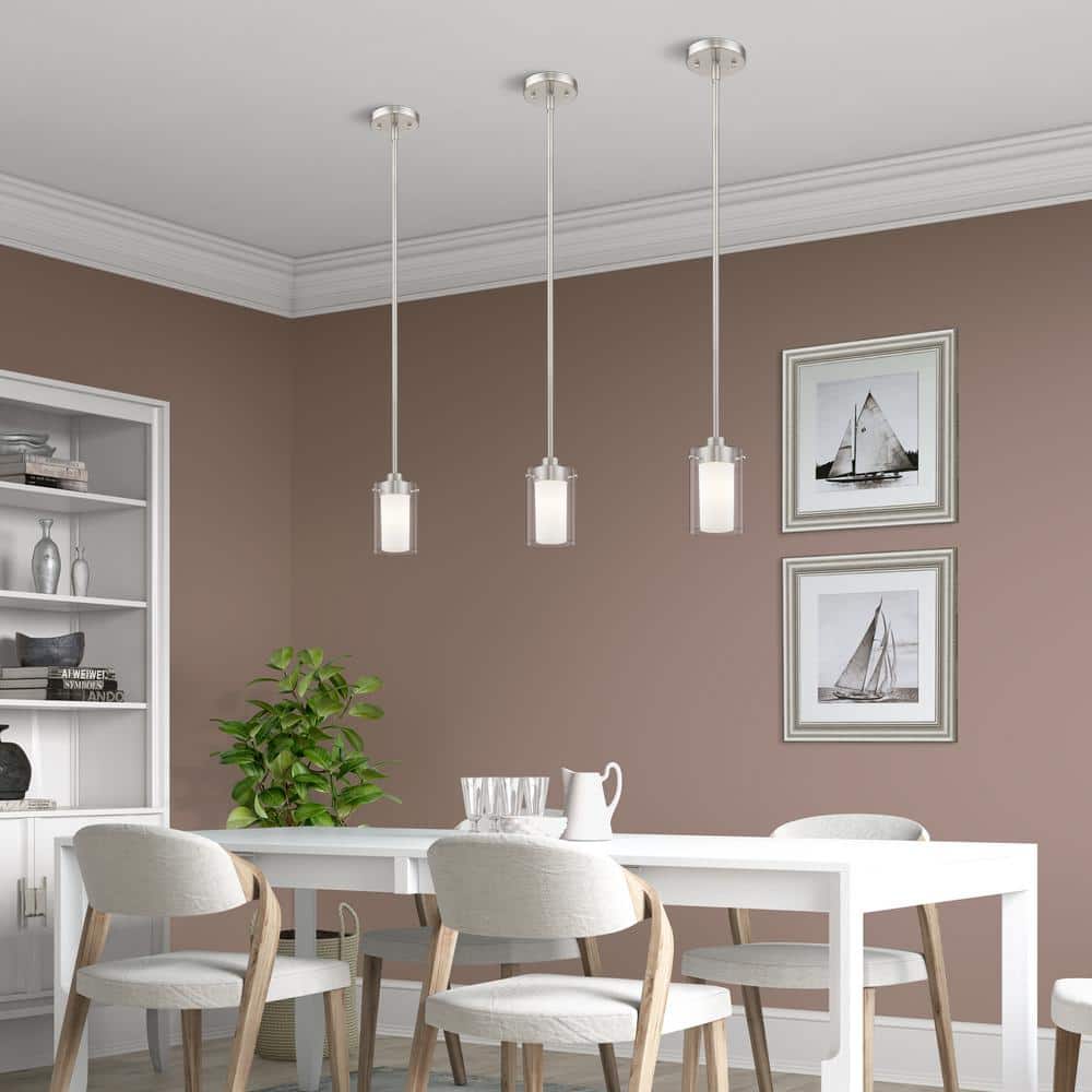 Brushed Nickel Mini Pendant with Clear and Opal Glass Shades