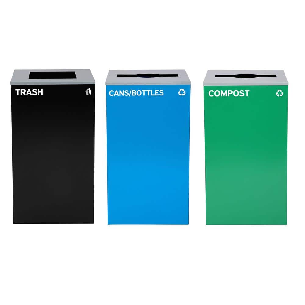 87 Gal. 3-Stream Steel Mixed Open Top Commercial Trash Can Recycling Compos